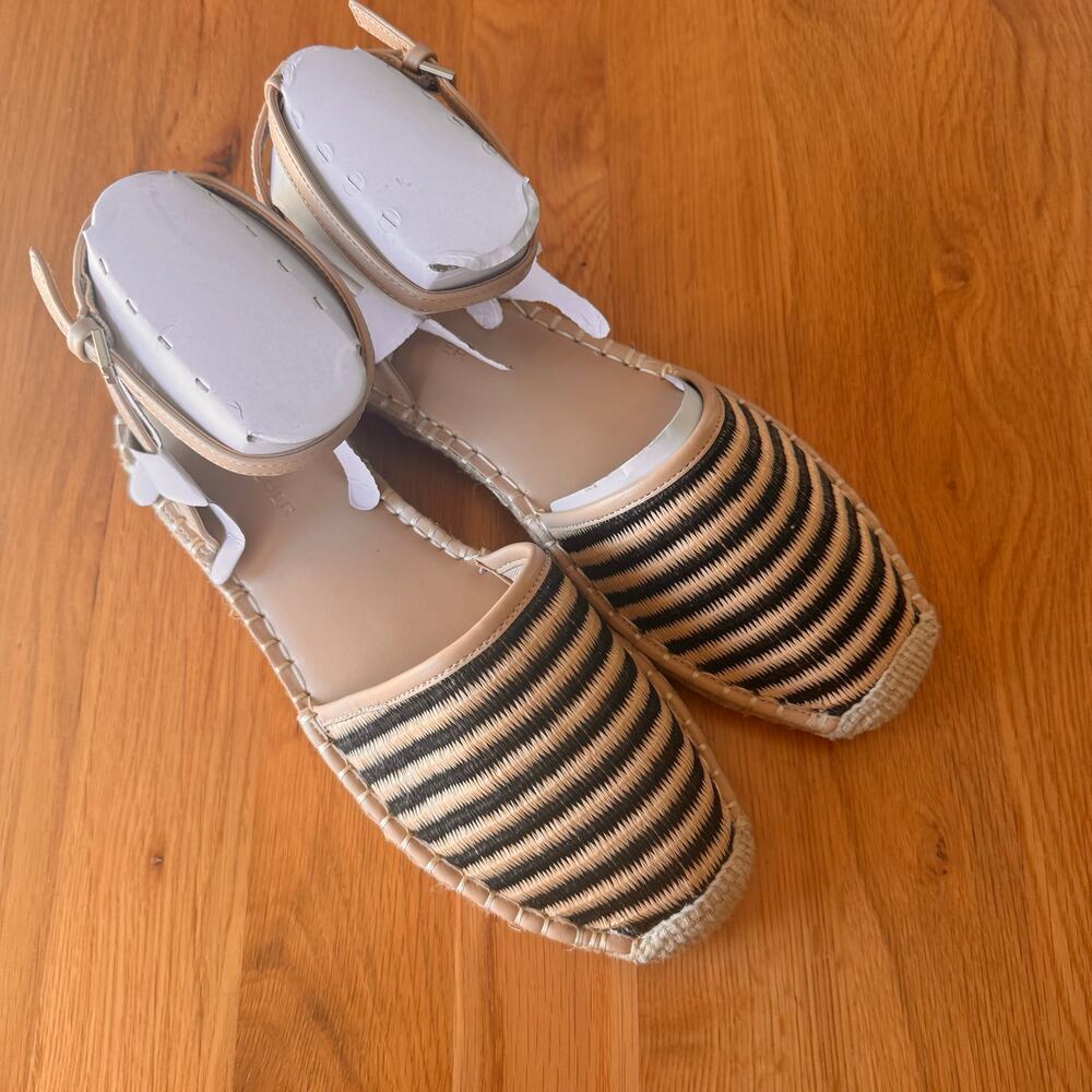 NWT Marc Fisher Bessie Espadrille Flat Black Beige Stripe Size 9 - Picture 6 of 11